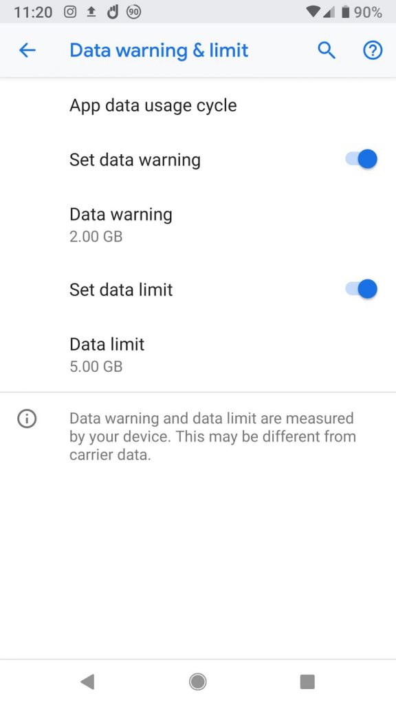 حل مشکل Data usage warning
