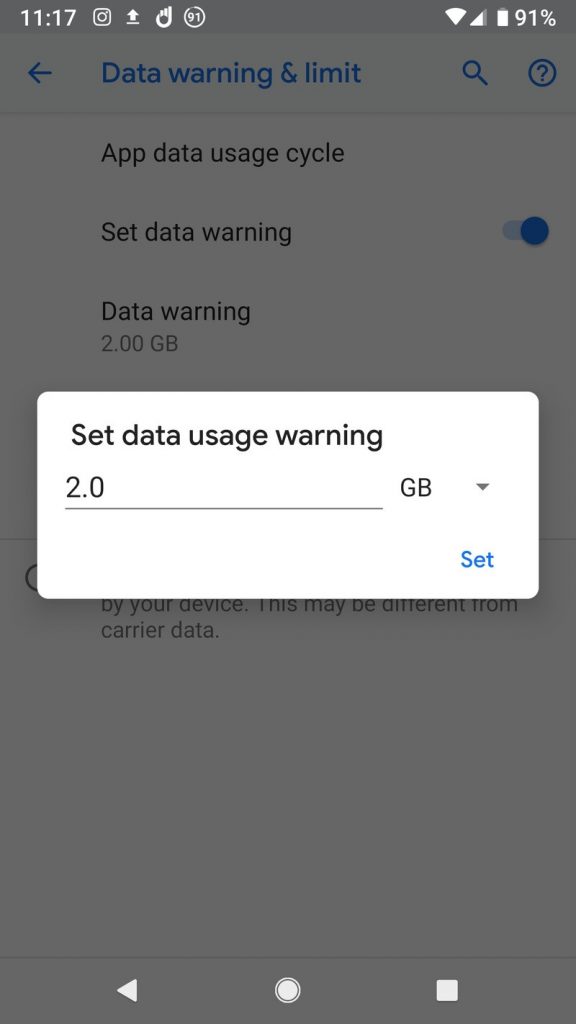 راه حل Data usage warning