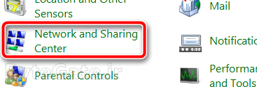 Control Panel network sharing center